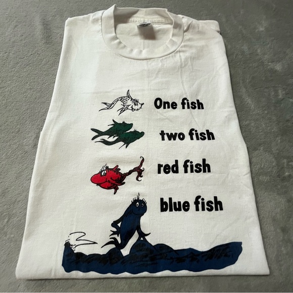 Source Unknown Other - Vintage Dr. Suess One Fish Two Fish White Single Stitch T-Shirt 1990's